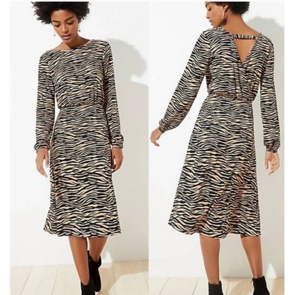 LOFT Women's Animal‎ Print Tiger Stripes Bar Back Long Sleeve Dress Size 10